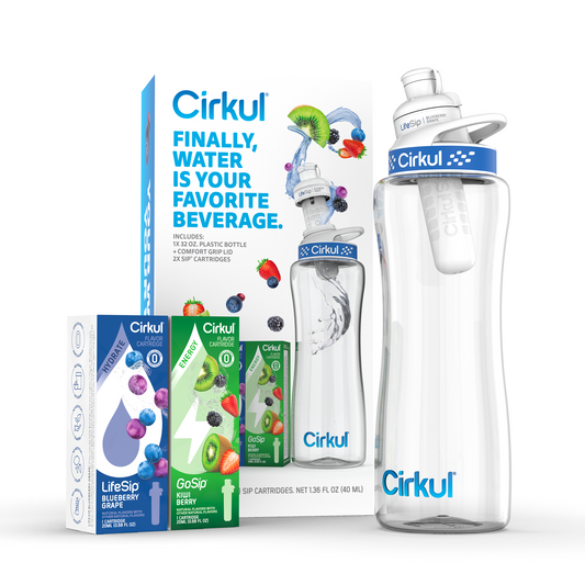 32oz Cirkul Plastic Starter Kit with Navy Blue Lid, 2 Flavor Cartridges(random)